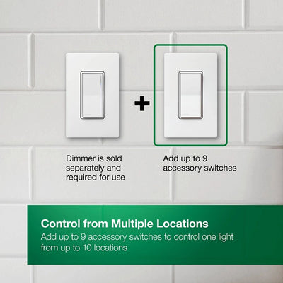 Lutron Accessory Switch, Multi-Location Switching, Only For Use With Select LED+ Dimmer Switches and LED+ Pro Max models, ST-AS-WH, White
