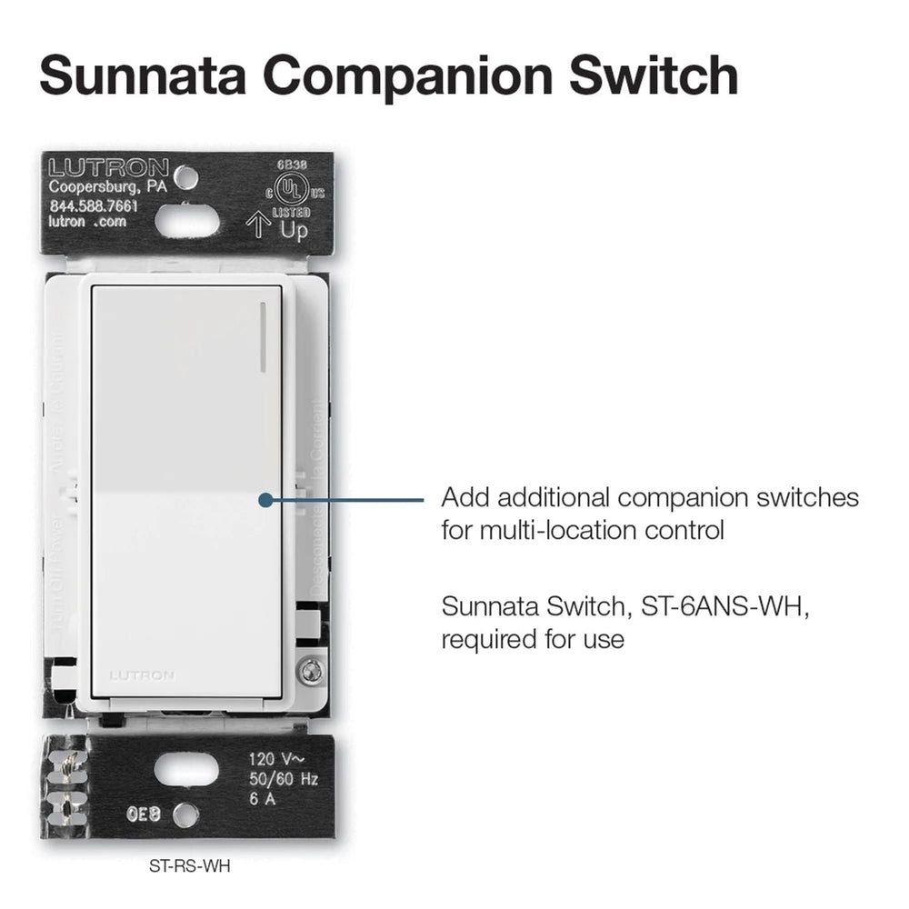 Lutron Sunnata Companion Switch, Multi-Location Switching, Only For Use With Sunnata 6A On/Off Switch, (ST-6ANS), ST-RS-WH, White