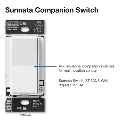 Lutron Sunnata Companion Switch, Multi-Location Switching, Only For Use With Sunnata 6A On/Off Switch, (ST-6ANS), ST-RS-WH, White