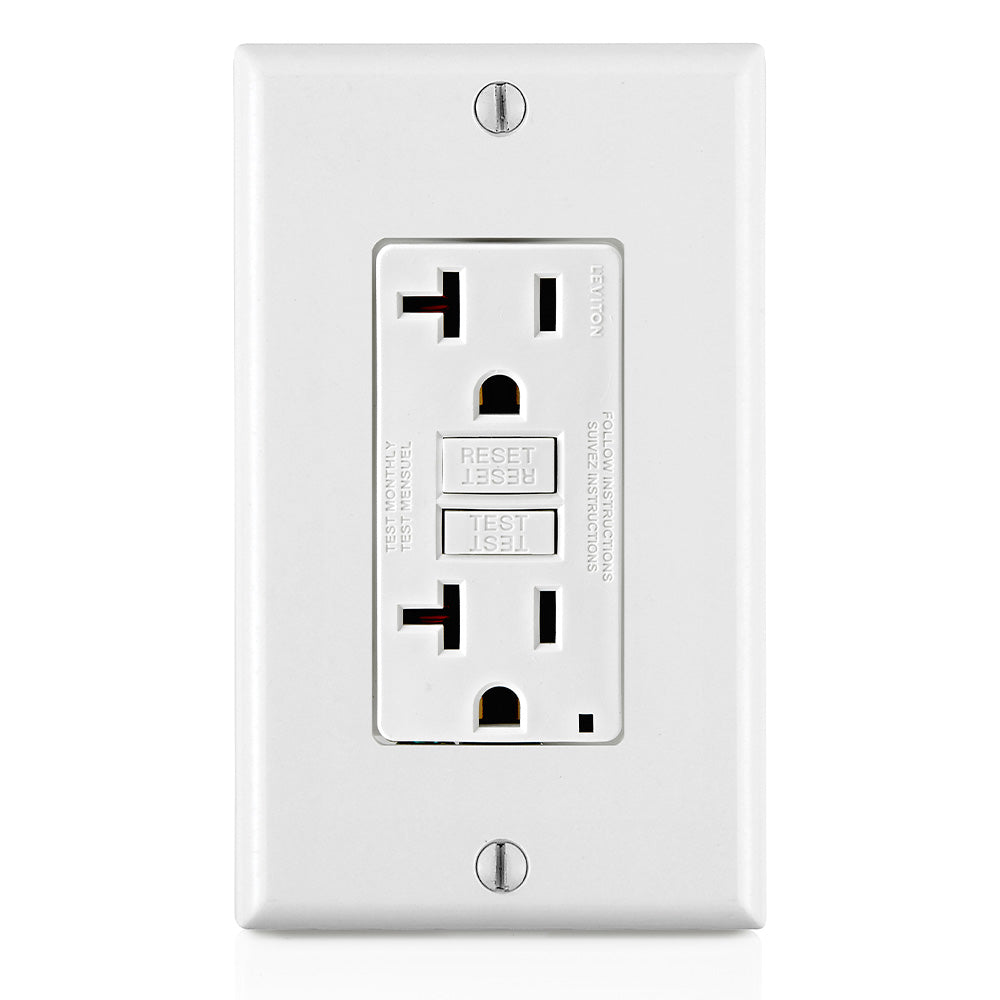 Leviton GFNT2-W 20 Amp, 125 Volt Receptacle/Outlet, 20 Amp Feed-Through, Self-test SmartlockPro Slim GFCI