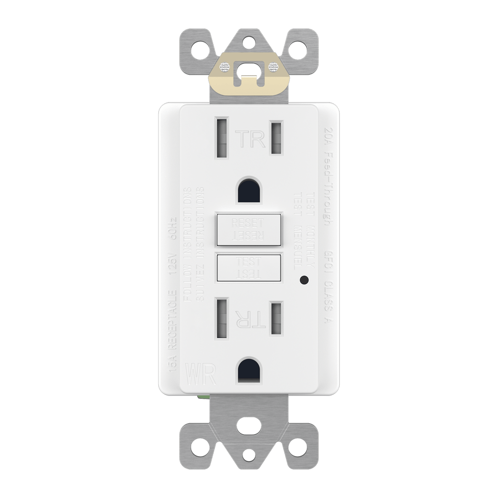 15A GFCI Tamper Weather-Resistant Outlet, Self Testing, Self Grounding with LED Indicator Light