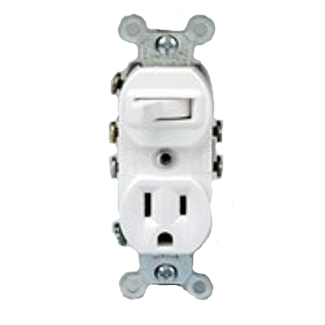 Leviton 5245-W 15 Amp, 120 Volt, Duplex Style 3-Way / 5-15R AC Combination Switch, Commercial Grade, Grounding, Side