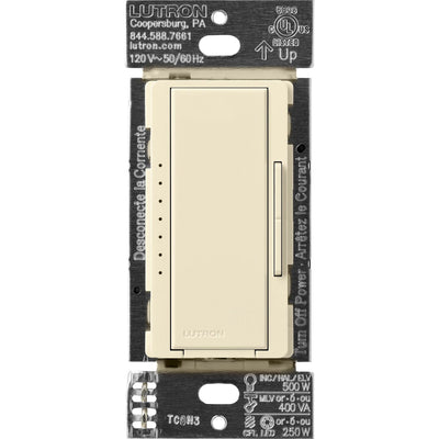Lutron Maestro Dimmer Switch - LED+ Pro Max, 250W LED/ 500W ELV/ 400VA MLV, Neutral Optional, Single Pole/Multi Location, 120V, MA-PRO-AL, Almond