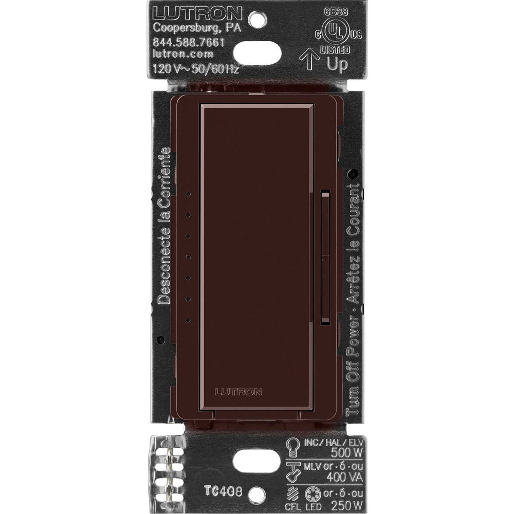 Lutron Maestro Dimmer Switch - LED+ Pro Max, 250W LED/ 500W ELV/ 400VA MLV, Neutral Optional, Single Pole/Multi Location, 120V, MA-PRO-BR, Brown