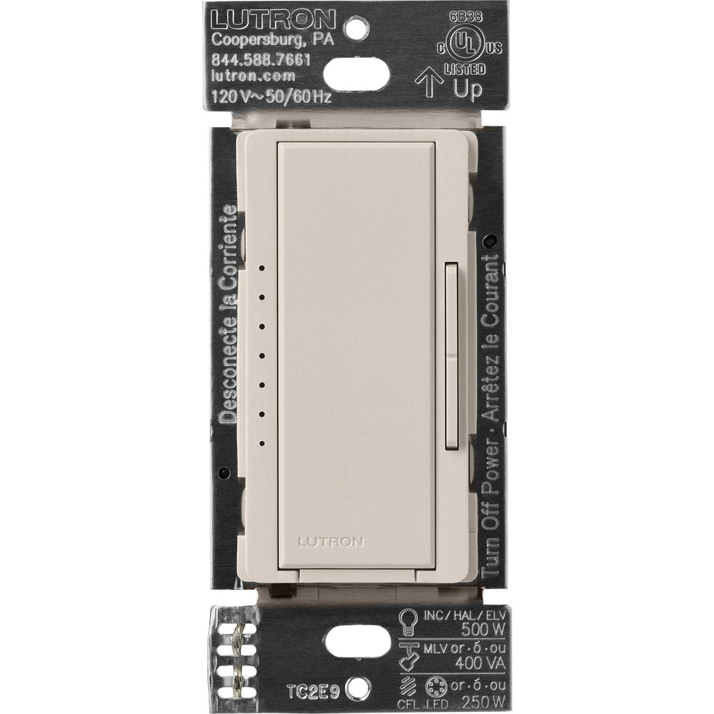 Lutron Maestro Dimmer Switch - LED+ Pro Max, 250W LED/ 500W ELV/ 400VA MLV, Neutral Optional, Single Pole/Multi Location, 120V, MA-PRO-TP, Taupe