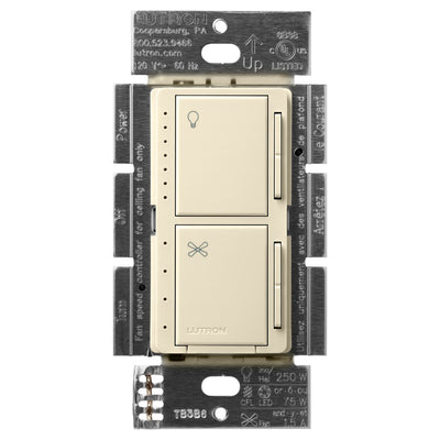 Lutron Maestro Dual LED+ Dimmer and 4-Speed Fan Control, No Neutral Required, 1.5A Fan, 75W LED Light, 120V, Single Pole, MACL-LFQ-AL, Almond