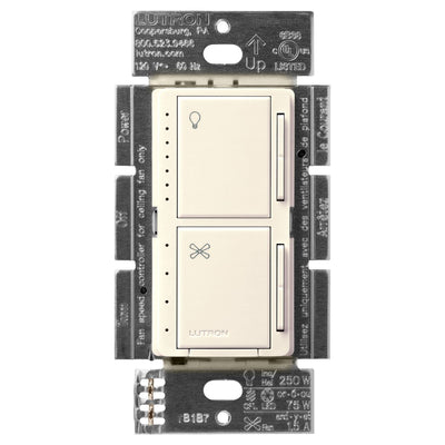 Lutron Maestro Dual LED+ Dimmer and 4-Speed Fan Control, No Neutral Required, 1.5A Fan, 75W LED Light, 120V, Single Pole, MACL-LFQ-BI, Biscuit