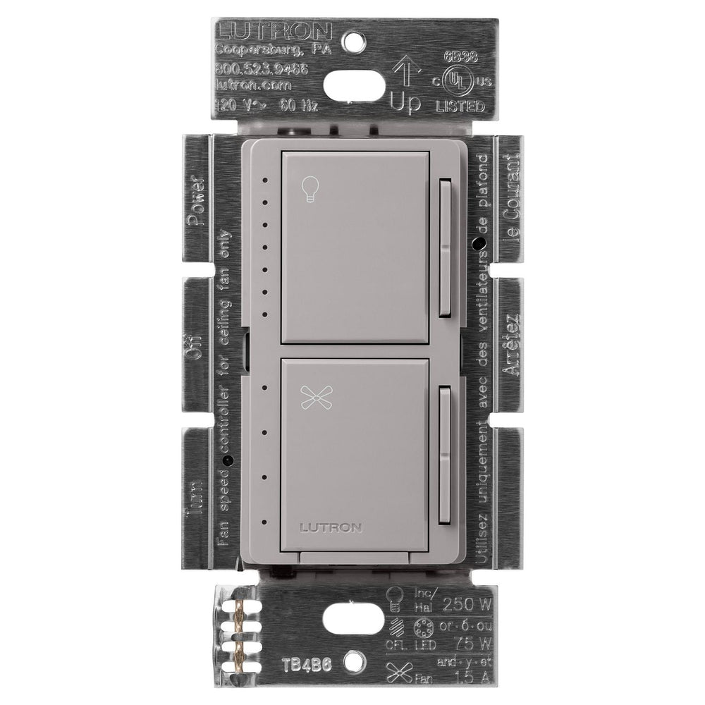 Lutron Maestro Dual LED+ Dimmer and 4-Speed Fan Control, No Neutral Required, 1.5A Fan, 75W LED Light, 120V, Single Pole, MACL-LFQ-GR, Gray