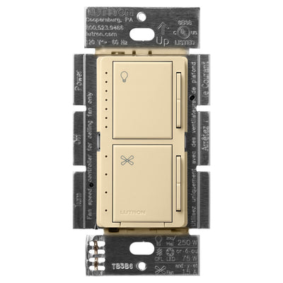 Lutron Maestro Dual LED+ Dimmer and 4-Speed Fan Control, No Neutral Required, 1.5A Fan, 75W LED Light, 120V, Single Pole, MACL-LFQ-IV, Ivory
