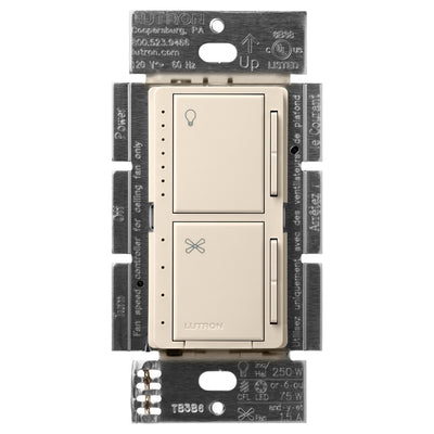 Lutron Maestro Dual LED+ Dimmer and 4-Speed Fan Control, No Neutral Required, 1.5A Fan, 75W LED Light, 120V, Single Pole, MACL-LFQ-LA, Light Almond