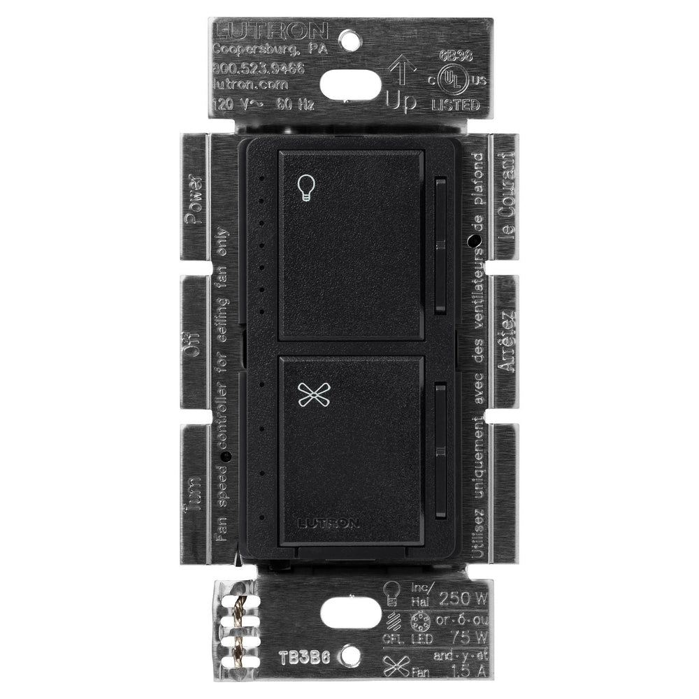 Lutron Maestro Dual LED+ Dimmer and 4-Speed Fan Control, No Neutral Required, 1.5A Fan, 75W LED Light, 120V, Single Pole, MACL-LFQ-MN, Midnight