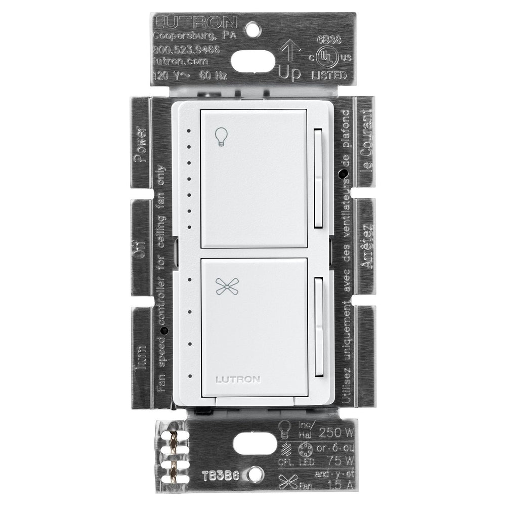 Lutron Maestro Dual LED+ Dimmer and 4-Speed Fan Control, No Neutral Required, 1.5A Fan, 75W LED Light, 120V, Single Pole, MACL-LFQ-PD, Palladium