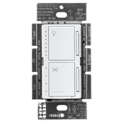 Lutron Maestro Dual LED+ Dimmer and 4-Speed Fan Control, No Neutral Required, 1.5A Fan, 75W LED Light, 120V, Single Pole, MACL-LFQ-PD, Palladium