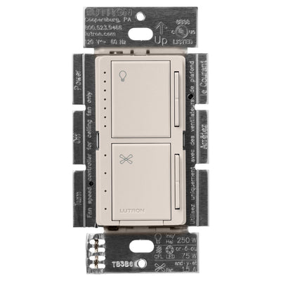 Lutron Maestro Dual LED+ Dimmer and 4-Speed Fan Control, No Neutral Required, 1.5A Fan, 75W LED Light, 120V, Single Pole, MACL-LFQ-TP, Taupe