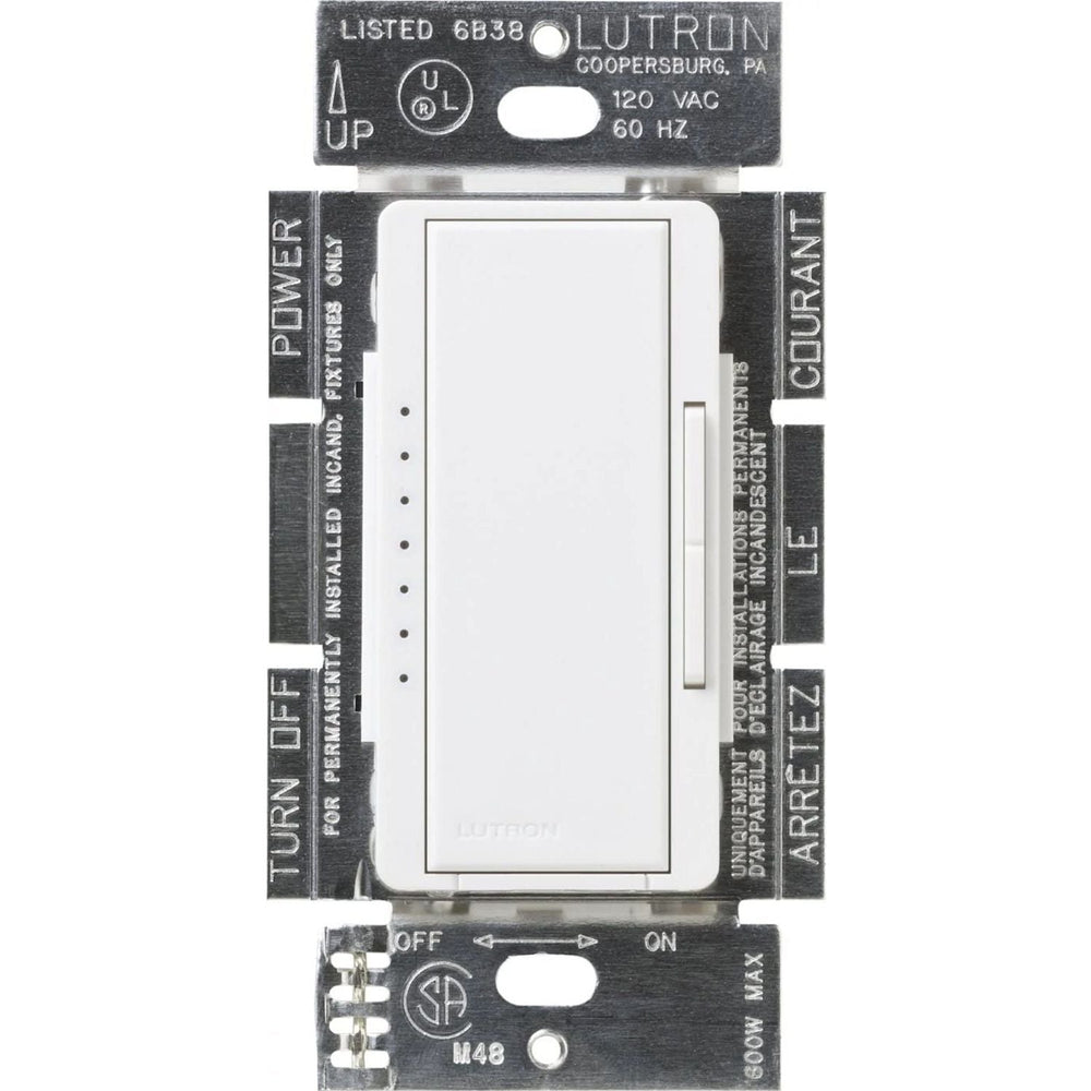 Lutron Maestro Dimmer, 1000W Incandescent/Halogen Only, Single Pole/Multi-Location, 120V, MSC-1000M-SW, Snow White