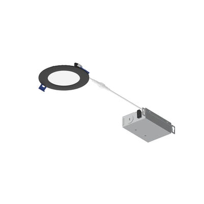 4" FLAT Non-Metallic Can-less LED Downlight, Selectable CCT, 700lm / 10W, Black finish