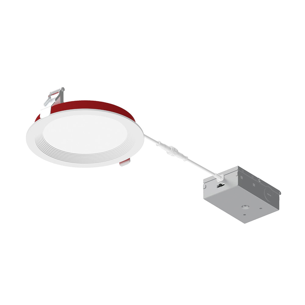 6" Fire Rated Can-less Baffled LED Downlight, Selectable CCT, 1500lm / 15W, Matte Powder White Finish