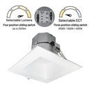 8" Quartz Square LED Can-less Downlight with Selectable Lumens & CCT, White Finish
