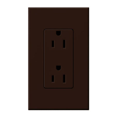 Lutron Architectural 15A Duplex Receptacle, 125V, Wall Plate Included, Wall Plate Included, Matte Finish, NTR-15-BR, Brown