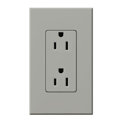 Lutron Architectural 15A Duplex Receptacle, 125V, Wall Plate Included, Wall Plate Included, Matte Finish, NTR-15-GR, Gray