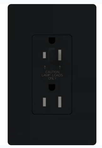 Lutron Architectural 15A Half-Dimming, Tamper Resistant Duplex Receptacle, Wall Plate Included, Matte Finish, NTR-15-HDTR-BL, Black