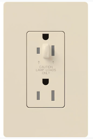 Lutron Architectural 15A Half-Dimming, Tamper Resistant Duplex Receptacle, Wall Plate Included, Matte Finish, NTR-15-HDTR-LA, Light Almond