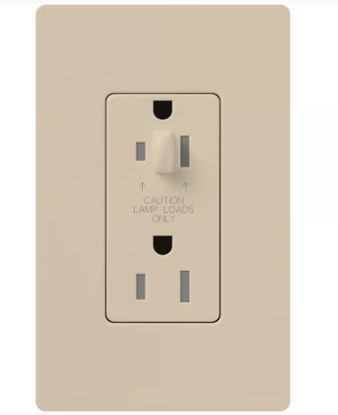 Lutron Architectural 15A Half-Dimming, Tamper Resistant Duplex Receptacle, Wall Plate Included, Matte Finish, NTR-15-HDTR-TP, Taupe