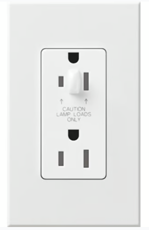 Lutron Architectural 15A Half-Dimming, Tamper Resistant Duplex Receptacle, Wall Plate Included, Matte Finish, NTR-15-HDTR-WH, White