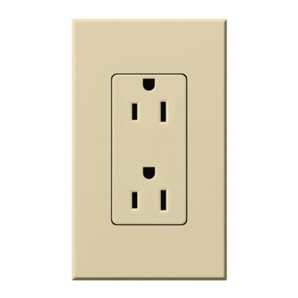Lutron Architectural 15A Duplex Receptacle, 125V, Wall Plate Included, Wall Plate Included, Matte Finish, NTR-15-IV, Ivory