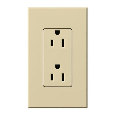 Lutron Architectural 15A Duplex Receptacle, 125V, Wall Plate Included, Wall Plate Included, Matte Finish, NTR-15-IV, Ivory