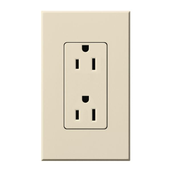 Lutron Architectural 15A Duplex Receptacle, 125V, Wall Plate Included, Wall Plate Included, Matte Finish, NTR-15-LA, Light Almond