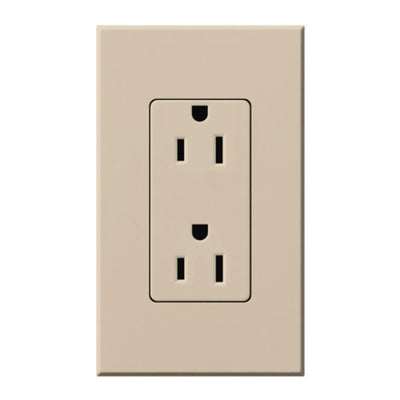 Lutron Architectural 15A Duplex Receptacle, 125V, Wall Plate Included, Wall Plate Included, Matte Finish, NTR-15-TP, Taupe