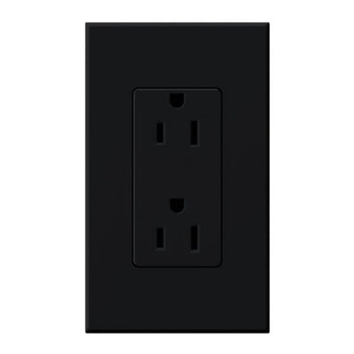 Lutron Architectural 15A Tamper-Resistant Duplex Receptacle, Wall Plate Included, Matte Finish, NTR-15-TR-BL, Black