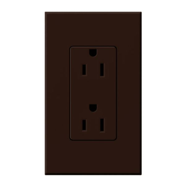 Lutron Architectural 15A Tamper-Resistant Duplex Receptacle, Wall Plate Included, Matte Finish, NTR-15-TR-BR, Brown