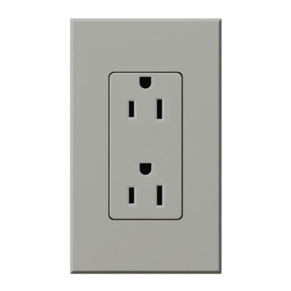 Lutron Architectural 15A Tamper-Resistant Duplex Receptacle, Wall Plate Included, Matte Finish, NTR-15-TR-GR, Gray