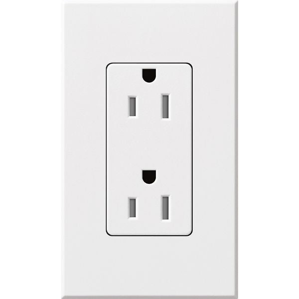 Lutron Architectural 15A Tamper-Resistant Duplex Receptacle, Wall Plate Included, Matte Finish, NTR-15-TR-WH, White