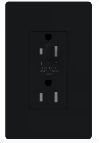 Lutron Architectural 20A Half-Dimming, Tamper Resistant Duplex Receptacle, Wall Plate Included, Matte Finish, NTR-20-HDTR-BL, Black