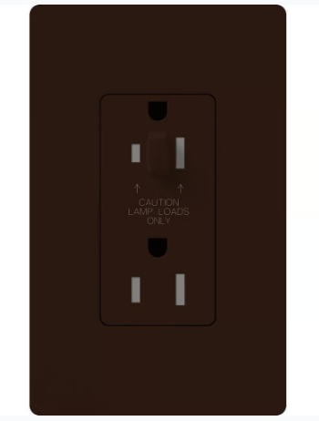 Lutron Architectural 20A Half-Dimming, Tamper Resistant Duplex Receptacle, Wall Plate Included, Matte Finish, NTR-20-HDTR-BR, Brown