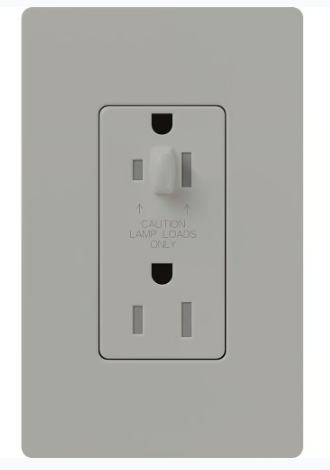 Lutron Architectural 20A Half-Dimming, Tamper Resistant Duplex Receptacle, Wall Plate Included, Matte Finish, NTR-20-HDTR-GR, Gray