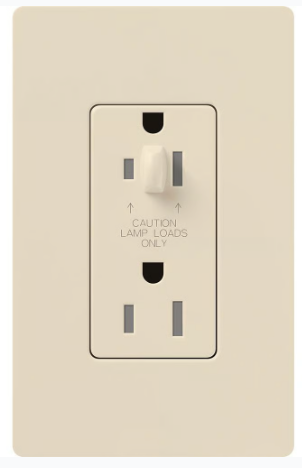 Lutron Architectural 20A Half-Dimming, Tamper Resistant Duplex Receptacle, Wall Plate Included, Matte Finish, NTR-20-HDTR-LA, Light Almond