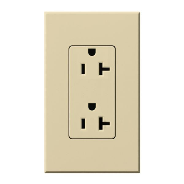Lutron Architectural 20A Duplex Receptacle, 125V, Wall Plate Included, Matte Finish, NTR-20-IV, Ivory