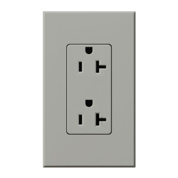 Lutron Architectural 20A Tamper-Resistant Duplex Receptacle, Wall Plate Included, Matte Finish, NTR-20-TR-GR, Gray