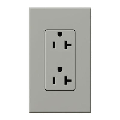 Lutron Architectural 20A Tamper-Resistant Duplex Receptacle, Wall Plate Included, Matte Finish, NTR-20-TR-GR, Gray