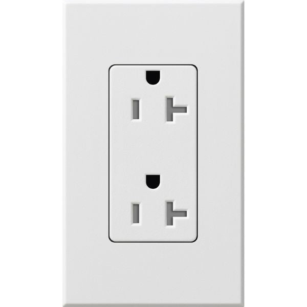 Lutron Architectural 20A Tamper-Resistant Duplex Receptacle, Wall Plate Included, Matte Finish, NTR-20-TR-WH, White