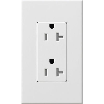 Lutron Architectural 20A Tamper-Resistant Duplex Receptacle, Wall Plate Included, Matte Finish, NTR-20-TR-WH, White