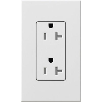 Lutron Architectural 20A Duplex Receptacle, 125V, Wall Plate Included, Matte Finish, NTR-20-WH, White