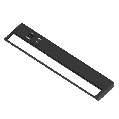 16" 120V Adjustable LEDUR Under Cabinet with Selectable CCT & USB Ports, Black Finish