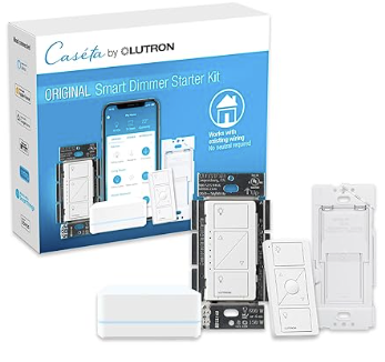 Lutron Caseta Smart Dimmer Switch Kit: Includes Smart Hub, Original In-Wall Dimmer Switch, Pico Remote, and Wall Plate, P-BDG-PKG1W, White