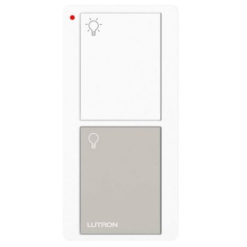 Lutron 2-Button Pico Smart Remote with Night Light, with Light Icons, PJN-2B-GWG-L01, White/Gray