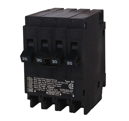 Siemens Q22030CT One 30-Amp Two Pole and Two 20-Amp Single Pole Standard Breaker